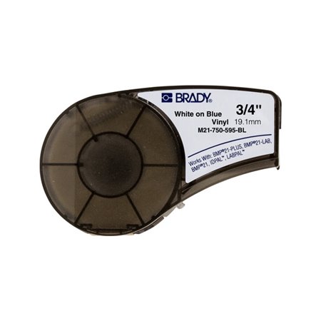 Brady M21-750-595-BL Fita de Etiquetas Original Vinil Texto Branco sobre Fundo Azul Largura 19,1mm x 6,40m
