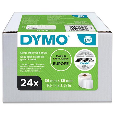Dymo LabelWriter 13187 Multipack de 24 Rolos de Etiquetas Originais Autoadesivas Recomendadas para Direções Medidas 36