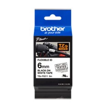Fita laminada brother tzefx211 texto preto sobre fundo branco - 6mm de largura - 8m de comprimento